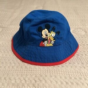 VTG Disney Bucket‎ Hat - Toddler 0-6 Mo. Mickey & Pluto w/ Pinch Free Closure